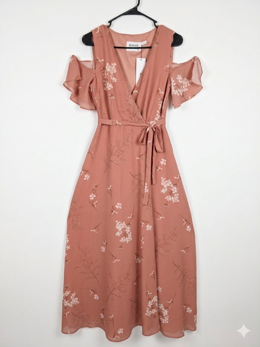 BB Dakota Dusty Rose Floral One-Shoulder Wrap Maxi Dress